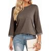 image:imageDokotoo Womens Shirts Lightweight 2026 Summer Fashion 34 Length Sleeve T Shirts Casual Crew Neck Basic BlousesDark Brown
