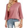 image:imageDokotoo Womens Shirts Lightweight 2026 Summer Fashion 34 Length Sleeve T Shirts Casual Crew Neck Basic BlousesPeach Blossom