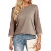 image:imageDokotoo Womens Shirts Lightweight 2026 Summer Fashion 34 Length Sleeve T Shirts Casual Crew Neck Basic BlousesSmoke Gray Khaki