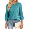 image:imageDokotoo Womens Shirts Lightweight 2026 Summer Fashion 34 Length Sleeve T Shirts Casual Crew Neck Basic BlousesTurquoise