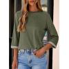 image:imageDokotoo Womens Shirts Lightweight 2026 Summer Fashion 34 Length Sleeve T Shirts Casual Crew Neck Basic BlousesVineyard Green