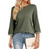 image:imageDokotoo Womens Shirts Lightweight 2026 Summer Fashion 34 Length Sleeve T Shirts Casual Crew Neck Basic BlousesVineyard Green