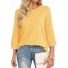 image:imageDokotoo Womens Shirts Lightweight 2026 Summer Fashion 34 Length Sleeve T Shirts Casual Crew Neck Basic BlousesYellow