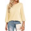 image:imageDokotoo Womens Shirts Lightweight 2026 Summer Fashion 34 Length Sleeve T Shirts Casual Crew Neck Basic BlousesYellow Cream