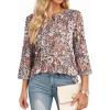 image:imageDokotoo Womens Shirts Lightweight 2026 Summer Fashion 34 Length Sleeve T Shirts Casual Crew Neck Basic BlousesZ Brown