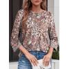 image:imageDokotoo Womens Shirts Lightweight 2026 Summer Fashion 34 Length Sleeve T Shirts Casual Crew Neck Basic BlousesZ Brown