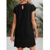 image:imageDokotoo Womens Summer Dresses 2026 Short Sleeve Hollow Out Crewneck Pleated Front Casual Elegant Mini DressBlack