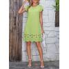 image:imageDokotoo Womens Summer Dresses 2026 Short Sleeve Hollow Out Crewneck Pleated Front Casual Elegant Mini DressGreen
