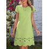 image:imageDokotoo Womens Summer Dresses 2026 Short Sleeve Hollow Out Crewneck Pleated Front Casual Elegant Mini DressGreen