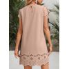 image:imageDokotoo Womens Summer Dresses 2026 Short Sleeve Hollow Out Crewneck Pleated Front Casual Elegant Mini DressKhaki
