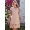 image:imageDokotoo Womens Summer Dresses 2026 Short Sleeve Hollow Out Crewneck Pleated Front Casual Elegant Mini DressKhaki