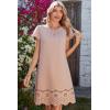 image:imageDokotoo Womens Summer Dresses 2026 Short Sleeve Hollow Out Crewneck Pleated Front Casual Elegant Mini DressKhaki