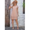 image:imageDokotoo Womens Summer Dresses 2026 Short Sleeve Hollow Out Crewneck Pleated Front Casual Elegant Mini DressKhaki