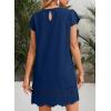 image:imageDokotoo Womens Summer Dresses 2026 Short Sleeve Hollow Out Crewneck Pleated Front Casual Elegant Mini DressNavy Blue