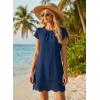 image:imageDokotoo Womens Summer Dresses 2026 Short Sleeve Hollow Out Crewneck Pleated Front Casual Elegant Mini DressNavy Blue