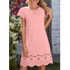 image:imageDokotoo Womens Summer Dresses 2026 Short Sleeve Hollow Out Crewneck Pleated Front Casual Elegant Mini DressPink