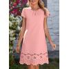 image:imageDokotoo Womens Summer Dresses 2026 Short Sleeve Hollow Out Crewneck Pleated Front Casual Elegant Mini DressPink