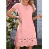 image:imageDokotoo Womens Summer Dresses 2026 Short Sleeve Hollow Out Crewneck Pleated Front Casual Elegant Mini DressPink