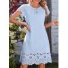 image:imageDokotoo Womens Summer Dresses 2026 Short Sleeve Hollow Out Crewneck Pleated Front Casual Elegant Mini DressSky Blue