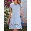 image:imageDokotoo Womens Summer Dresses 2026 Short Sleeve Hollow Out Crewneck Pleated Front Casual Elegant Mini DressSky Blue