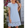 image:imageDokotoo Womens Summer Dresses 2026 Short Sleeve Hollow Out Crewneck Pleated Front Casual Elegant Mini DressSky Blue