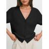image:imageDokotoo Womens Summer Tops 2024 Trendy V Neck Hollow Out Cropped Button Down Shirts Puff Sleeves Blouses