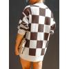 image:imageDokotoo Womens Sweater Dress Crewneck Casual Checkered Long Sleeve Cable Knit Pullover SweatersBrown