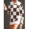 image:imageDokotoo Womens Sweater Dress Crewneck Casual Checkered Long Sleeve Cable Knit Pullover SweatersBrown