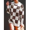 image:imageDokotoo Womens Sweater Dress Crewneck Casual Checkered Long Sleeve Cable Knit Pullover SweatersBrown