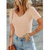 image:imageDokotoo Womens Tops 2024 Summer Short Sleeve Slim Fit V Neck Ribbed Knit Basic Solid Color T Shirts TeesA Apricot