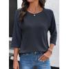 image:imageDokotoo Womens Tops Spring Summer 34 Length Sleeve Fashion T Shirts for Women Crewneck Waffle Knit Casual Loose Tee BlousesDark Blue