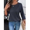 image:imageDokotoo Womens Tops Spring Summer 34 Length Sleeve Fashion T Shirts for Women Crewneck Waffle Knit Casual Loose Tee BlousesDark Blue