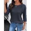 image:imageDokotoo Womens Tops Spring Summer 34 Length Sleeve Fashion T Shirts for Women Crewneck Waffle Knit Casual Loose Tee BlousesDark Blue
