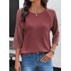 image:imageDokotoo Womens Tops Spring Summer 34 Length Sleeve Fashion T Shirts for Women Crewneck Waffle Knit Casual Loose Tee BlousesRed