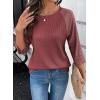 image:imageDokotoo Womens Tops Spring Summer 34 Length Sleeve Fashion T Shirts for Women Crewneck Waffle Knit Casual Loose Tee BlousesRed