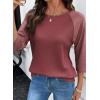 image:imageDokotoo Womens Tops Spring Summer 34 Length Sleeve Fashion T Shirts for Women Crewneck Waffle Knit Casual Loose Tee BlousesRed