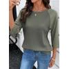 image:imageDokotoo Womens Tops Spring Summer 34 Length Sleeve Fashion T Shirts for Women Crewneck Waffle Knit Casual Loose Tee BlousesSeagrass Green
