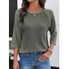 image:imageDokotoo Womens Tops Spring Summer 34 Length Sleeve Fashion T Shirts for Women Crewneck Waffle Knit Casual Loose Tee BlousesSeagrass Green