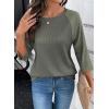 image:imageDokotoo Womens Tops Spring Summer 34 Length Sleeve Fashion T Shirts for Women Crewneck Waffle Knit Casual Loose Tee BlousesSeagrass Green