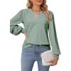 image:imageDokotoo Womens Tops VNeck Long Sleeve Shirts Tops Dressy Casual Blouses Fall Outfits Clothes 2024Smoke Green