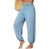 image:imageDokotoo Beach Pants for Womens Vacation Summer Outfits Smocked Waist Harem Boho Flowy Wide Leg Hippie Pants with PocketsBeau Blue
