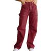 image:imageDokotoo Corduroy Cargo Pants Women Wide Leg Baggy High Waisted with 6 Pockets Casual Pants Basic Womens ClothingRed 6