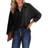 image:imageDokotoo Long Sleeve Shirts for Women 2024 V Neck Textured Button Down Shirts Casual Splicing Waffle Knit Fall Tops Cute Trendy White Blouses Dressy Business Casual Outfits Large