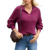 image:imageDokotoo Sweaters for Women Long Sleeve Polo V Neck 2024 Fall Winter ClothesRose Red a