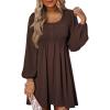 image:imageDokotoo Womens 2026 Casual Dresses Smocked Crewneck Button Up Long Sleeve Empire Waist ALine Mini DressBrown