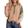image:imageDokotoo Womens Casual Color Block Knitted Long Sleeve Shirts for Women Loose V Neck Button Down Pullover Blouses TopsOrange