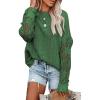 image:imageDokotoo Womens Crewneck Crochet Lace Long Sleeve Hollow Out Cable Knit Sweaters Pullover TopsA Forest Green