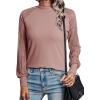 image:imageDokotoo Womens Fall Crewneck Mesh Lace Long Sleeve Ribbed Knit Blouses Solid Color Pullover Tops