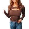 image:imageDokotoo Womens Fashion 2024 Cutout Slim Fit Long Sleeve Sexy Shirts Crewneck Knit Tops