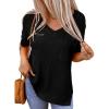 image:imageDokotoo Womens Fashion Spring Summer Tops Basic Loose Short Sleeve Side Slit Ribbed Knit Top Casual Sweaters with PocketBlack